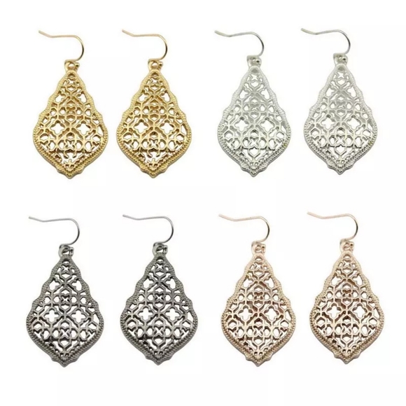 NEW Rose Gold Colored Filigree Drop Dangle Fish Hook Earrings - Picture 14 of 15